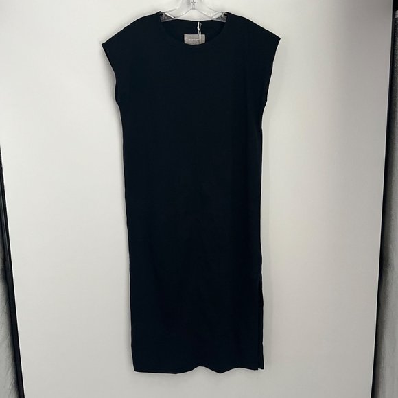 NWT Everlane The Luxe Cotton Side Slit Black Short Cap Sleeve Tee Dress Small S - Picture 3 of 10